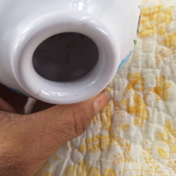 Pique-Fleurs Made In France Hand Painted Vase 6 Holes Blue Flower/Green Leaves - Picture 7 of 9